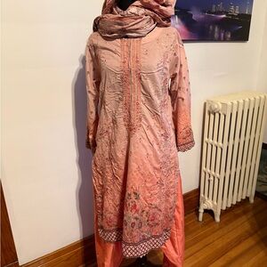 Embroidered Pink Peach Salwar Kameez Set